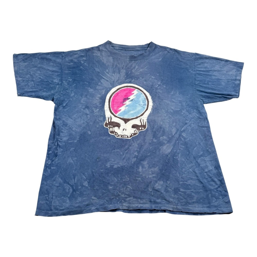 Vtg 80's Single Stitch Grateful Dead Skull Thrashed Tie Dye Blue Shirt Men's XL